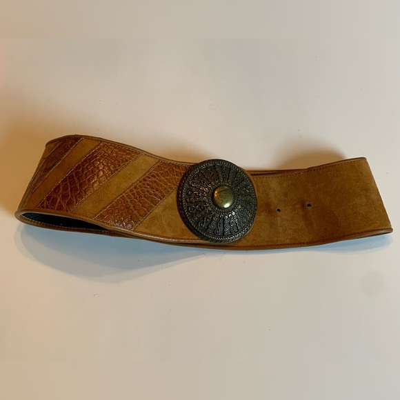 Tan suede and leather belt - Picture 1 of 8